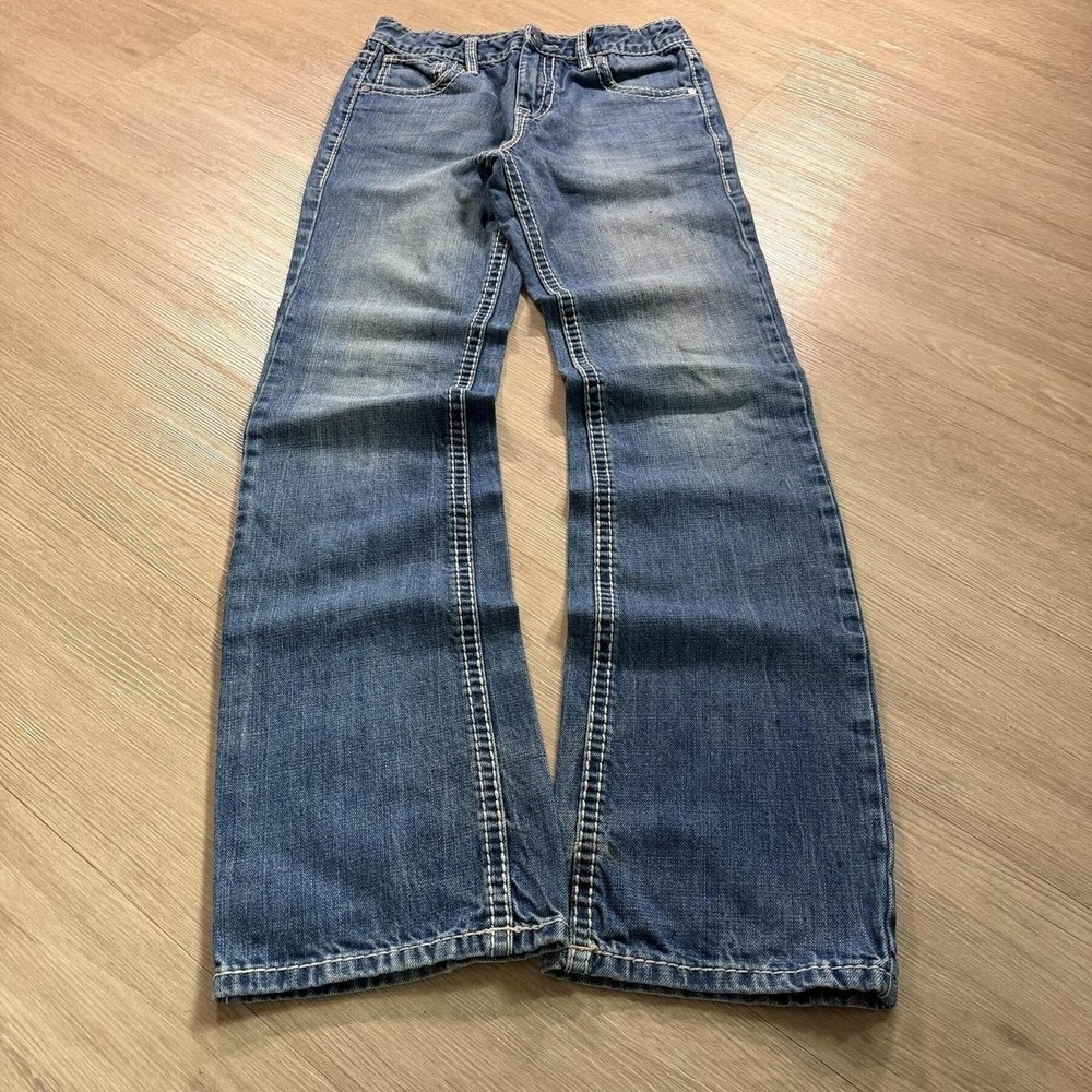 26x30 Blue Embroidered Contrast Stitch Bootcut Jeans Y2K